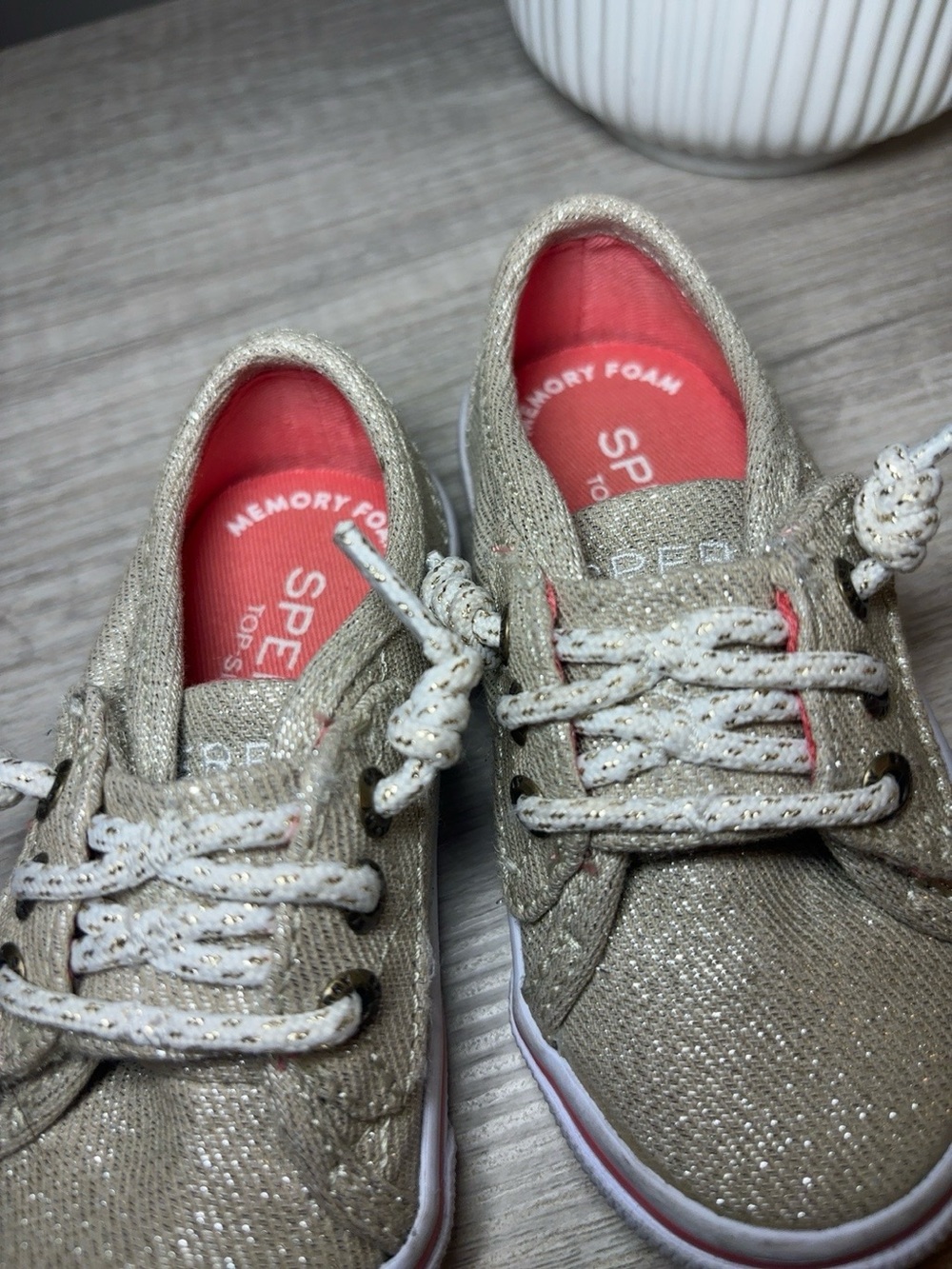 Sperry Toddler Girls Glitter Canvas Sneakers Gold Champagne Size 5.5M - Picture 5 of 5